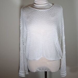 LC Lauren Conrad Women’s Sweater White Metallic Crochet Bell Sleeve Top Size L